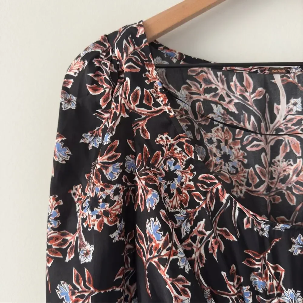 Free People Santiago Top Floral Cropped puff long sleeve buttons smocked ruched